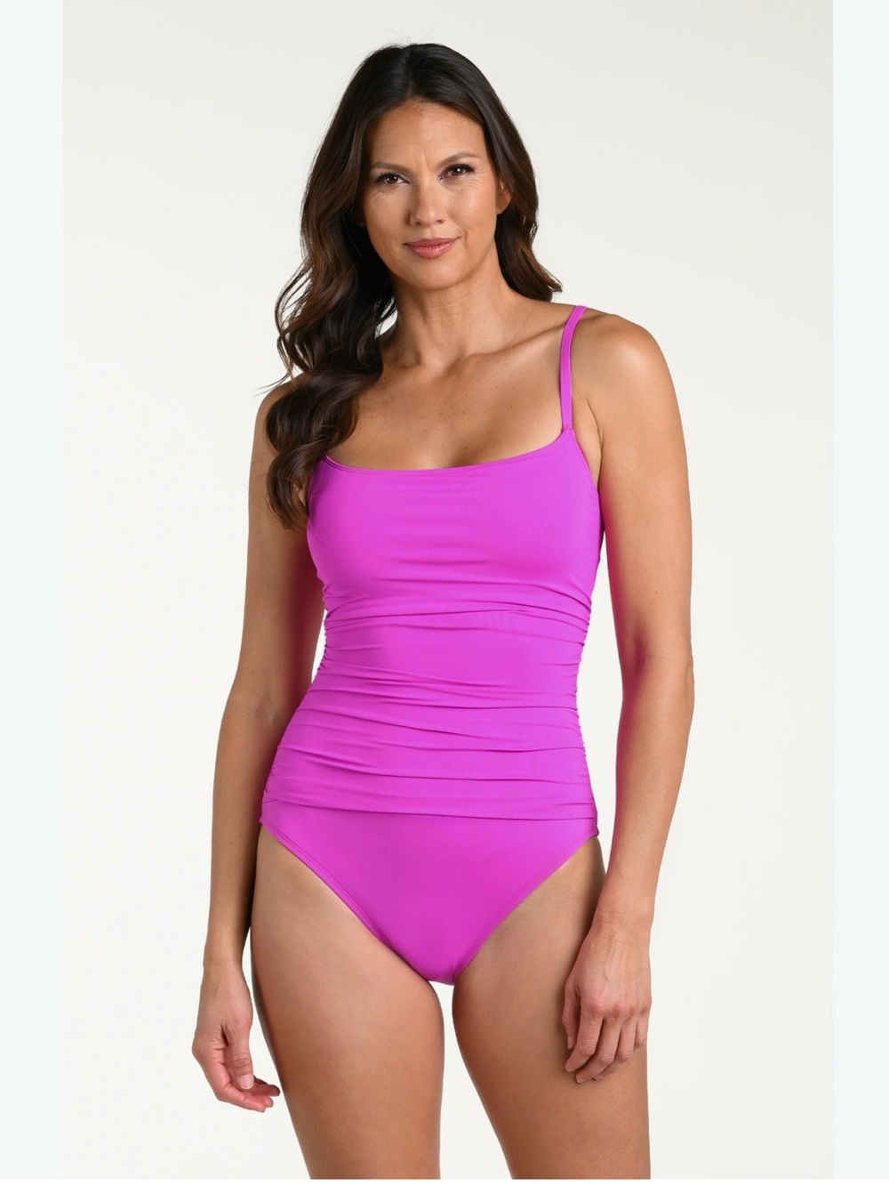 La Blanca Slim Ruched One-Piece Swimsuit in Vibrant Fuchsia